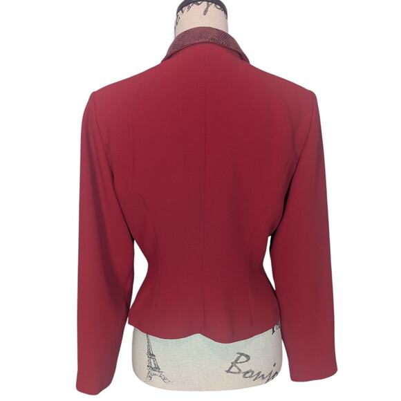 90s Vintage Donna Morgan Zip Blazer Red with Animal Print Size 10 P - Picture 2 of 13